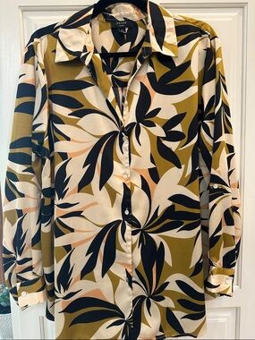 HAVER London Olive, Black & Cream Tropical Leaf Button-Down Shirt